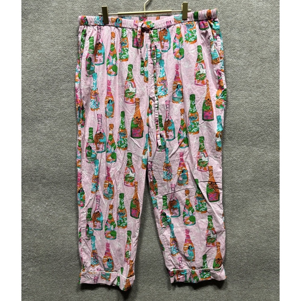 Print Fresh Champagne 100% Organic Cotton Poplin Pajama Pants Size XL Pink EUC